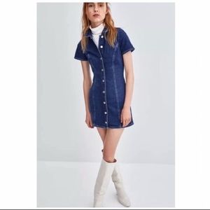 Zara Aunthentic Denim by TRF Fitted Button Up Collared Dark-wash Denim Dress